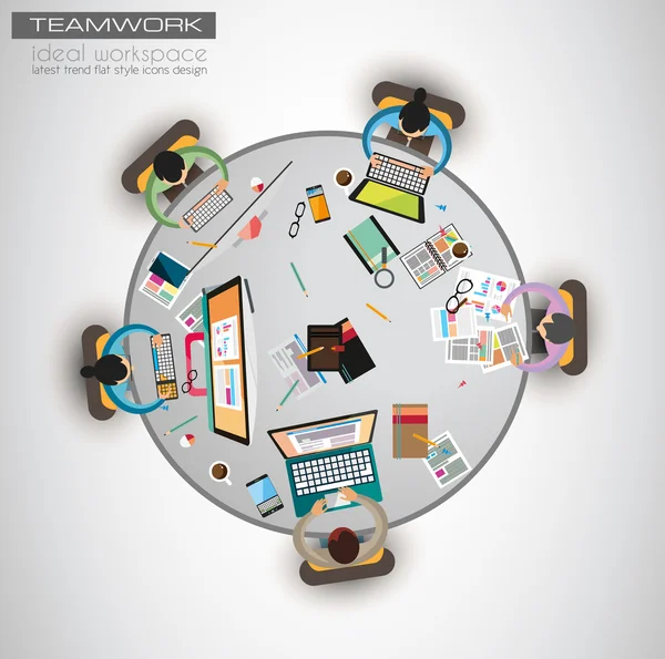 Espace de travail idéal pour le travail d'équipe et le brainsotrming — Image vectorielle