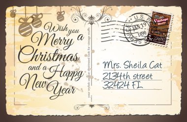 Noel tebrik kartları için vintage Postacard