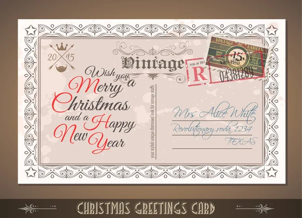 Vintage Postacard for Christmas greetings cards — Stock Vector
