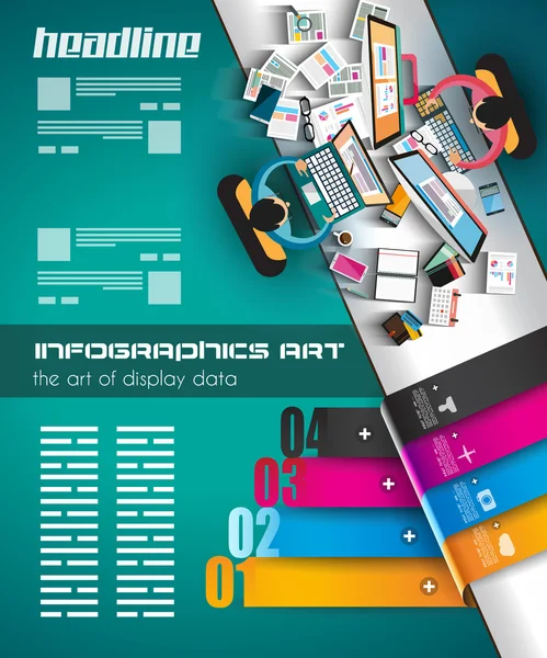 Trabalho em equipe infográfico com estilo plano —  Vetores de Stock