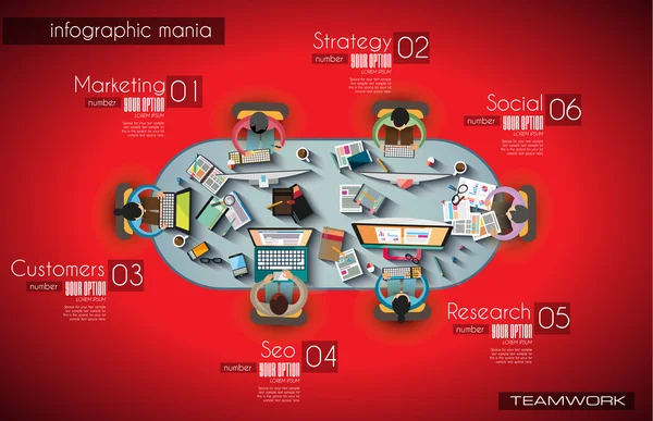 Trabajo en equipo infográfico con estilo plano — Archivo Imágenes Vectoriales