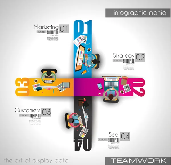 Trabalho em equipe infográfico e brainstorming com estilo plano — Vetor de Stock