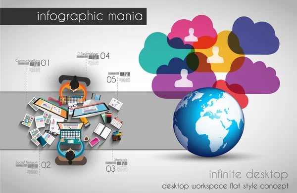 Travail d'équipe infographique et remue-méninges avec style Flat — Image vectorielle