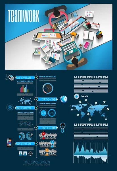 Trabajo en equipo de infografía y lluvia de ideas — Archivo Imágenes Vectoriales