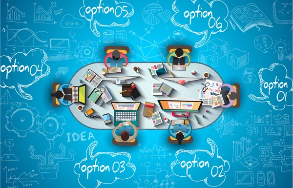 Infografías Trabajo en equipo con garabatos empresariales — Vector de stock