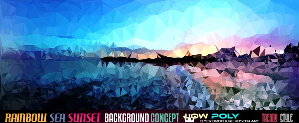 Low Poly Sea Sunset — Stock Vector