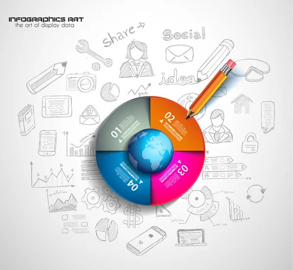 Infographic teamwerk en brainstormen met schetsen — Stockvector