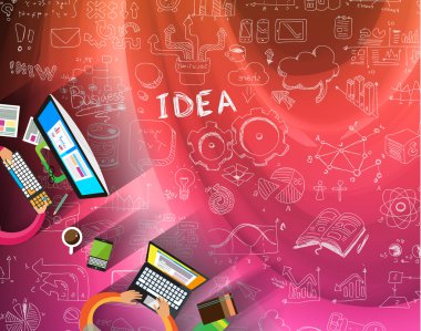 Infographic takım çalışması ve düz stil ile beyin fırtınası