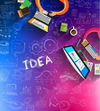 Infographic takım çalışması ve düz stil ile beyin fırtınası