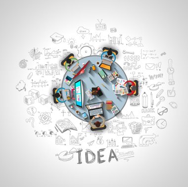 İş karalamalar ile Infographics ekip çalışması