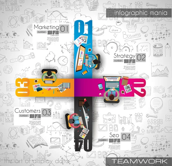 Infographics Teamwork met Business doodles — Stockvector