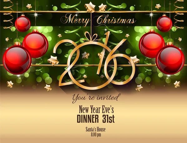 2016 Vánoce a šťastný nový rok Party flyer — Stockový vektor