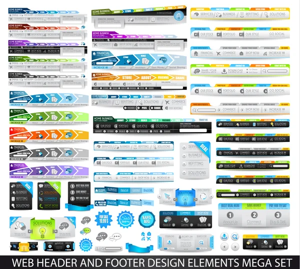 Mega Collection di intestazioni Web, piè di pagina, menu, menu a discesa — Vettoriale Stock