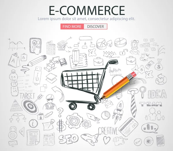 E-commerce Concept with Doodle design style Vektor Grafikák