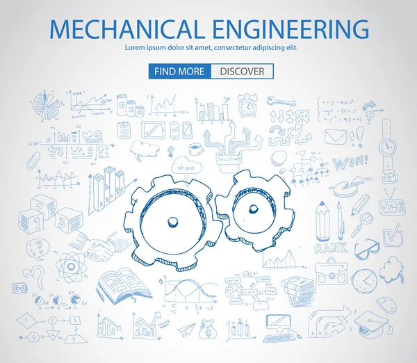 Concetto di ingegneria meccanica con Doodle — Vettoriale Stock
