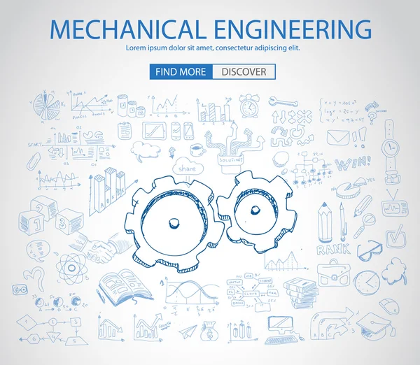 Maschinenbaukonzept mit Doodle — Stockvektor