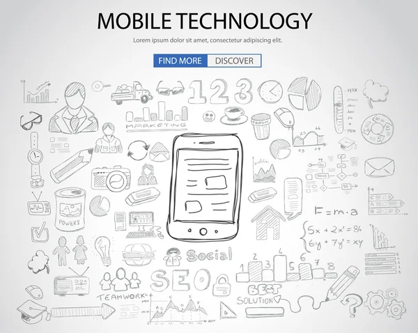 Mobiles Technologie-Konzept mit Doodle — Stockvektor