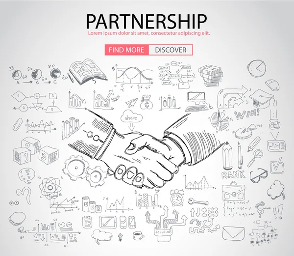 Partner Ship Concepto con Doodle — Vector de stock