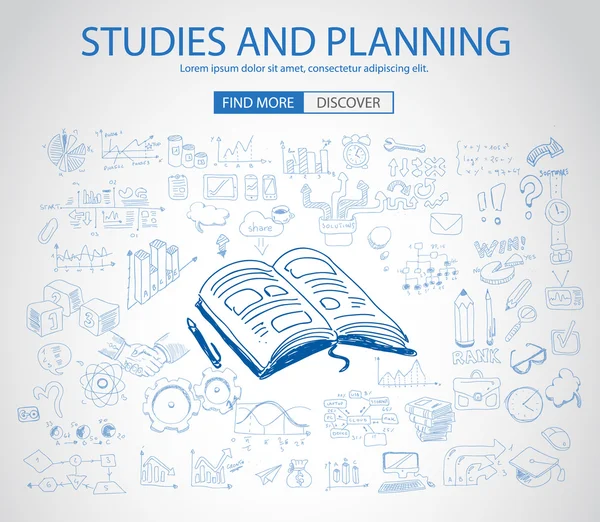 Concepto de estudios y planificación con Doodle — Vector de stock