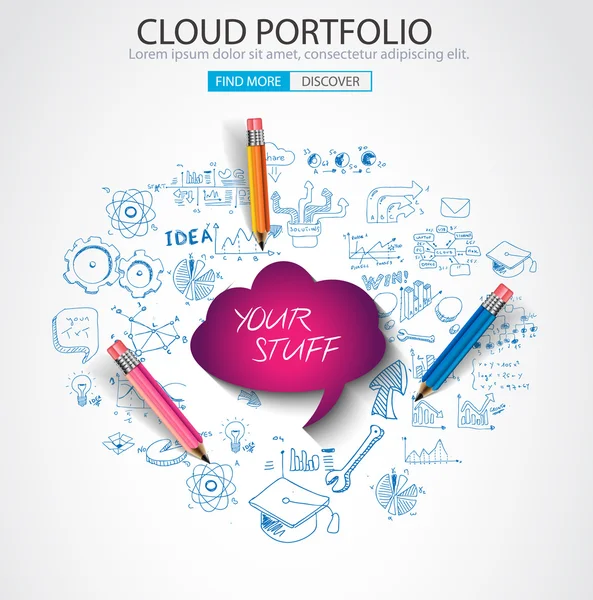 Cloud computing concept with doodle skeches — Stock Vector