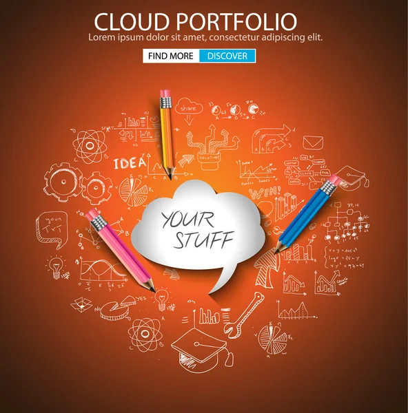 Cloud Computing-Konzept mit Doodle-Sketchen — Stockvektor