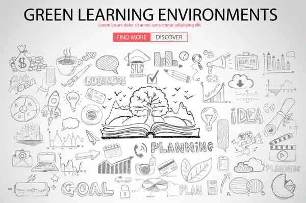 Green Learning Environment with Doodle design — Stock Vector