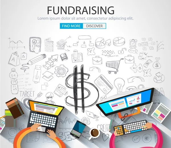 Fundraising concept with Doodle design style — 图库矢量图片