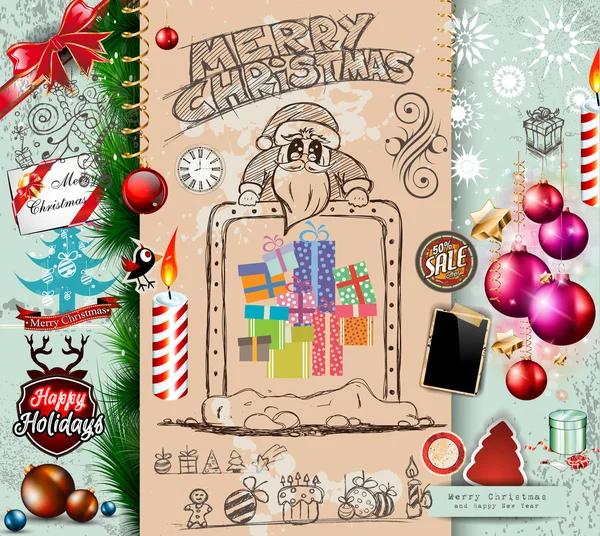 Colección de garabatos de elementos navideños — Vector de stock