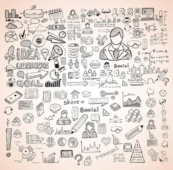 Doodles de negocios Juego de bocetos — Vector de stock