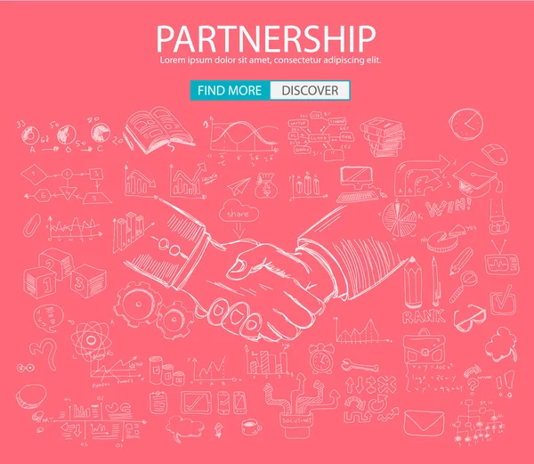 Concepto PartnerShip con estilo de diseño Doodle — Vector de stock