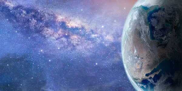 Fondo Espacial Planeta Tierra Con Nebulosa Colorida Vía Láctea Elementos — Foto de Stock
