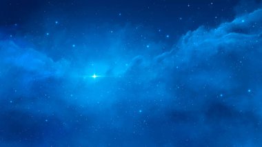 Uzay sahnesi. Yıldızlı temiz, mavi bir nebula. NASA tarafından döşenmiş elementler. 3B görüntüleme