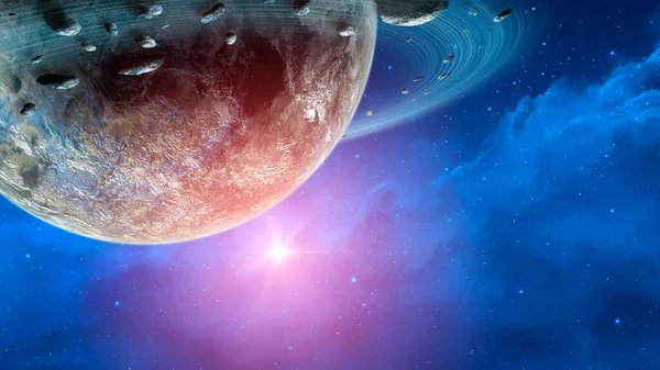 Космический Фон Голубая Туманность Планетой Астероидом Кольцом Элементы Меблированы Наса — стоковое фото