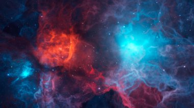 Uzay arkaplanı. Starfield 'lı güzel, temiz, renkli bir nebula. 3B görüntüleme