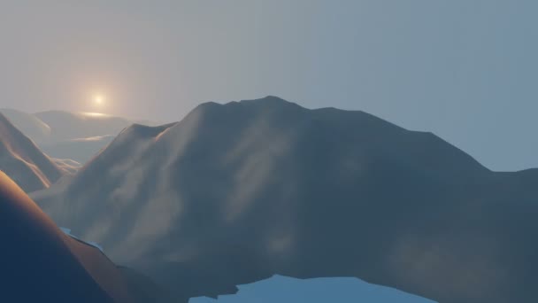 Переміщення Через Мінімальний Гірський Ландшафт Озерами Встановленням Сонця — стокове відео