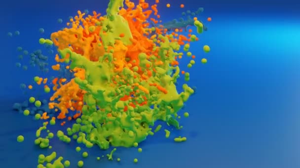 黄色和绿色飞溅液体的3D动画 — 图库视频影像