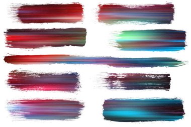Beyaz arkaplanda izole edilmiş renkli çizgi fırça darbesi seti