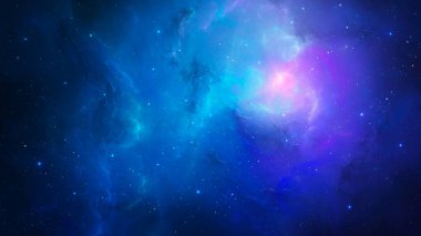Uzay arkaplanı. Yıldızlı renkli fraktal mor ve mavi nebula. Dijital resim