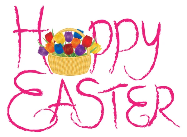 Kellemes Húsvéti Ünnepeket ecset szöveg tulipán vektoros illusztráció — Stock Vector