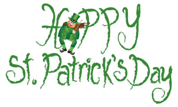 Feliz día de San Patricio Leprechaun Violín Grunge Text — Vector de stock