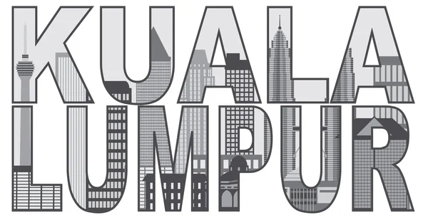 Kuala Lumpur Skyline Text Outline Illustration — Stock Vector