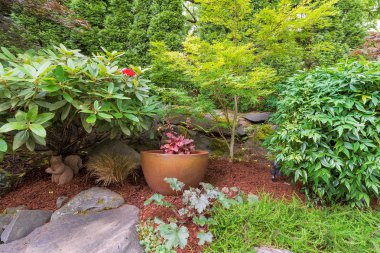 Backyard Garden Landscaping with Gold Pot clipart