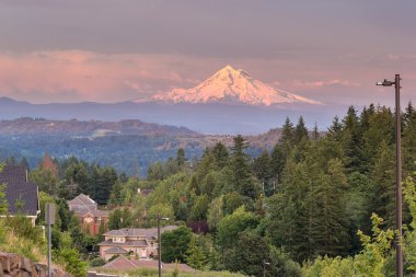 Mount Hood akşam Alpenglow mutlu Valley