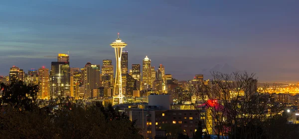 Seattle stad Skyline avond Panorama — Stockfoto