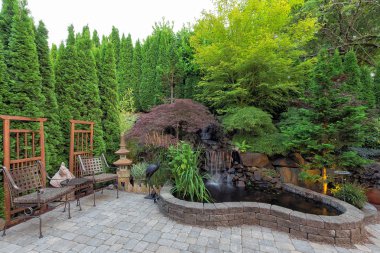 Backyard Landscaping with Waterfall Pond clipart