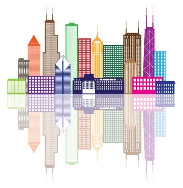 Chicago şehir manzarası renkli çizimi