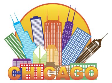 Chicago şehir manzarası renkli daire illüstrasyon