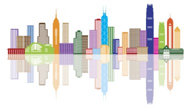 Hong Kong City Skyline Color Panorama Illustration