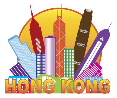 Hong kong şehir manzarası daire renkli çizimi