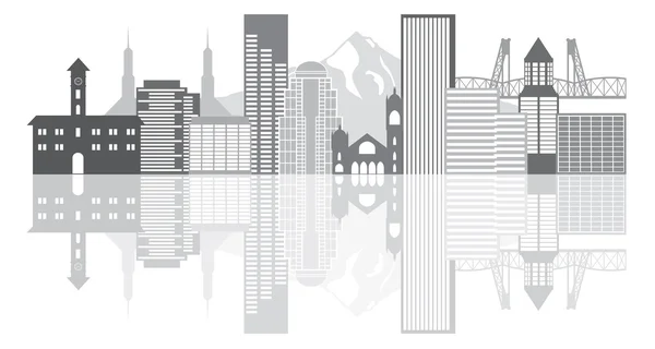 Portland Oregon Skyline gråskala Illustration — Stock vektor